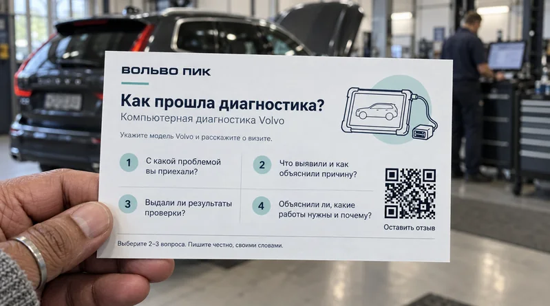 Автосервис — пример визитки: Компьютерная диагностика, вопросы о впечатлениях клиента